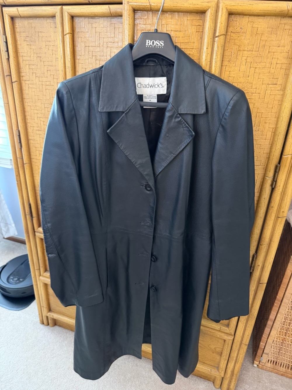 Chadwicks Black Leather Long Coat